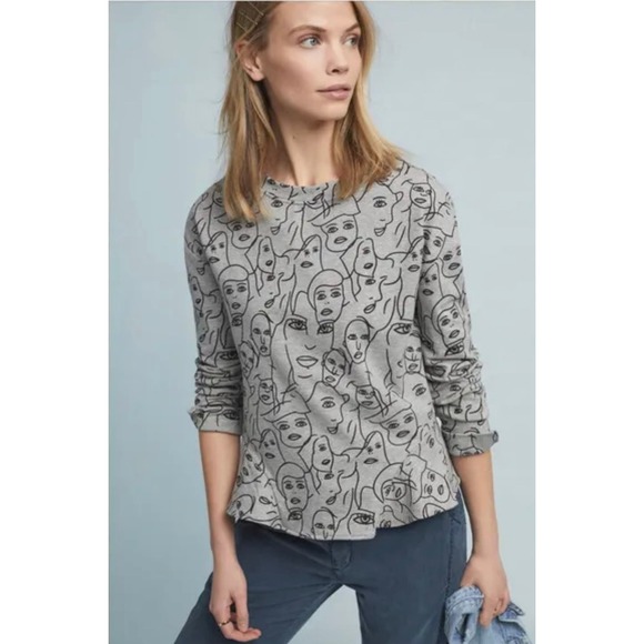 Anthropologie Eva Franco Forever Face Women’s Sweatshirt Gray Peplum Side - Picture 1 of 8